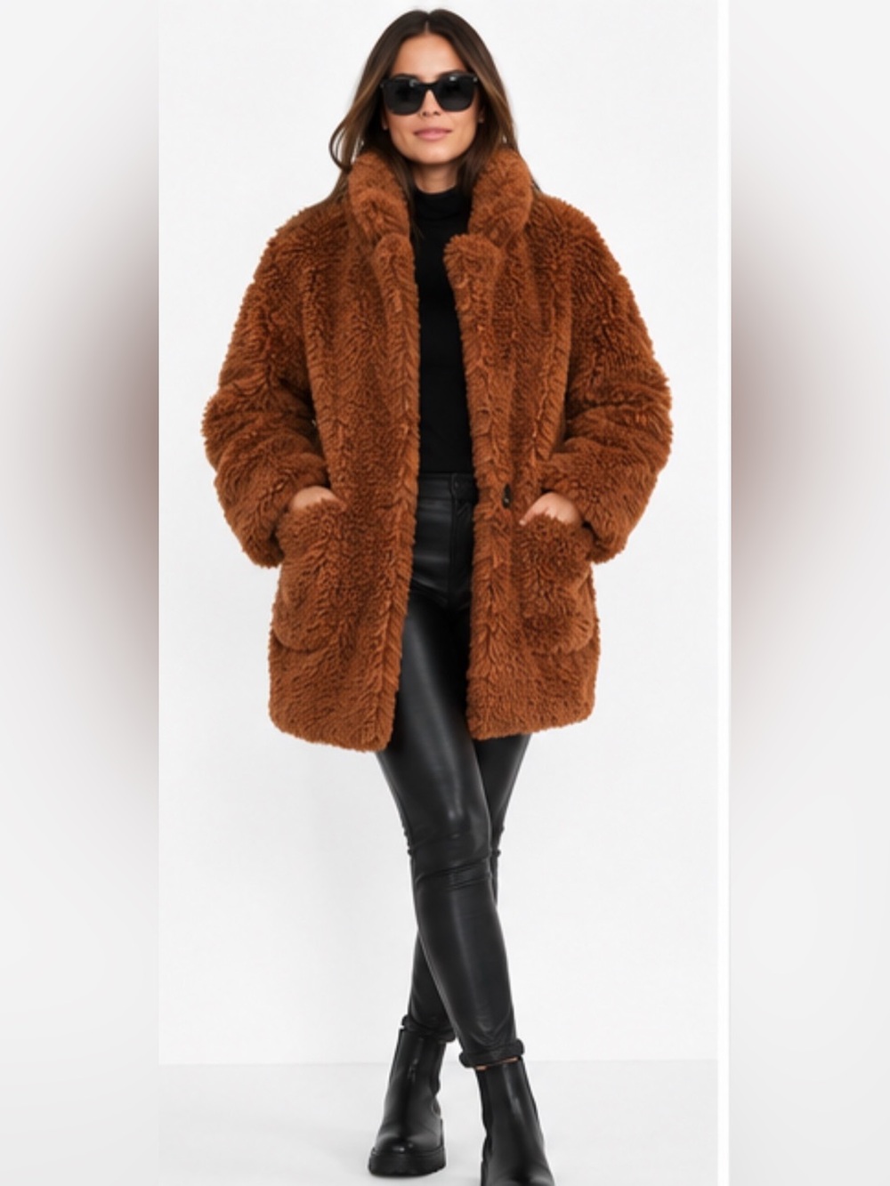 Zara Woman Brown Faux Shearling Teddy Coat Faux Suede Size S